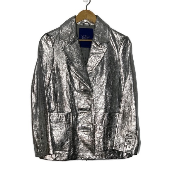 Simon Miller Metallic 100% Cow Leather Blazer in Silver - Picture 4 of 15